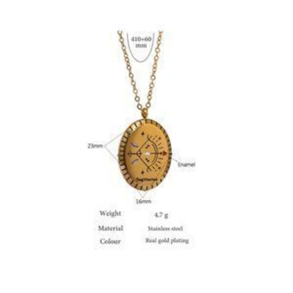SAGITTARIUS--NEW 18K Gold Plated Sagittarius Sign Zodiac Oval Pendant Necklace - Picture 2 of 5